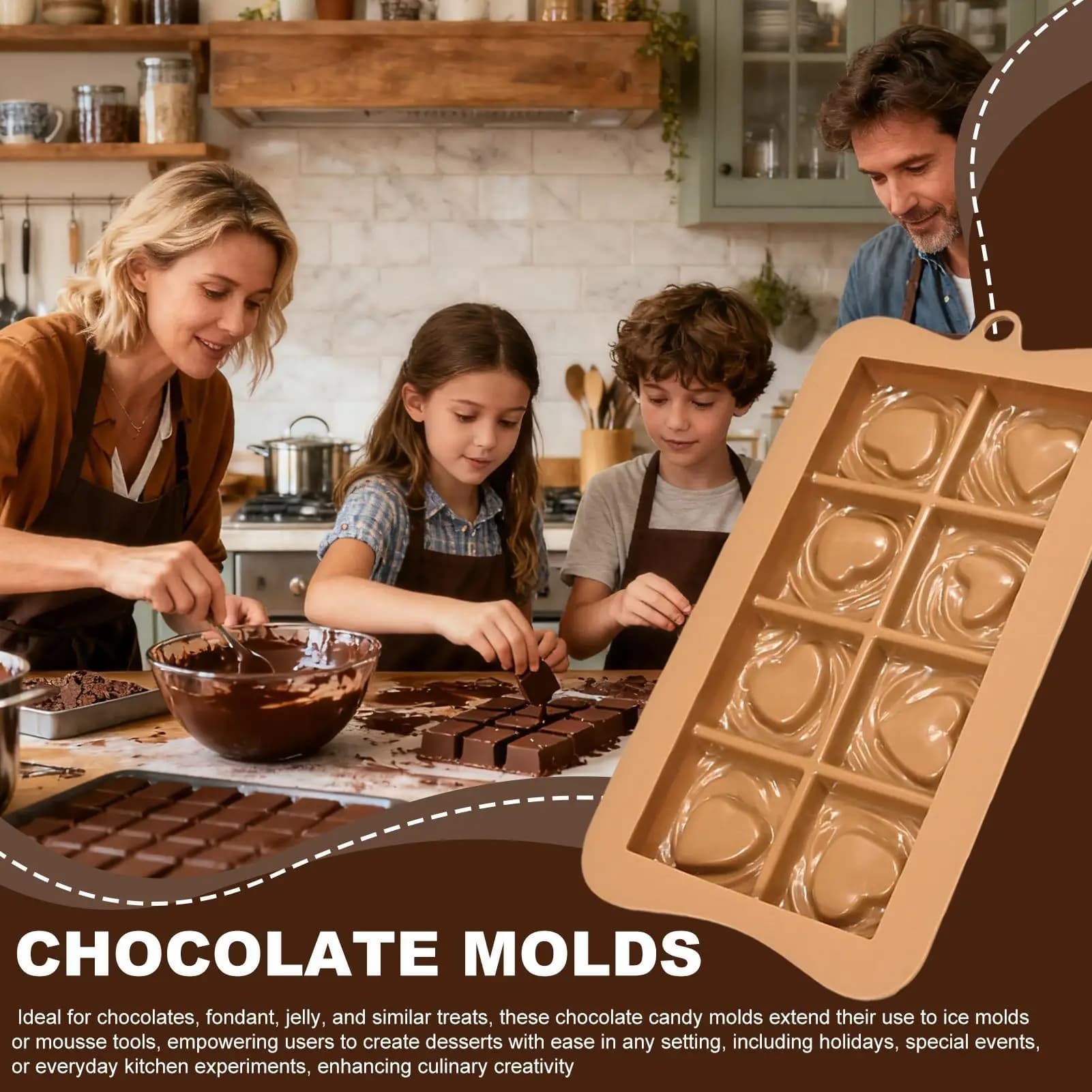 Stampi per barrette di cioccolato in silicone alimentare flessibili e facili da sformare, per snack, dessert, proteine energetiche, fai da te, fatti a mano