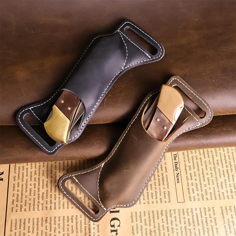 RIYAO Custodia da cintura in vera pelle vintage Guaina per attrezzi da esterno Coltello pieghevole Mini coltello da tasca Porta pochette Fodero in pelle di vacchetta