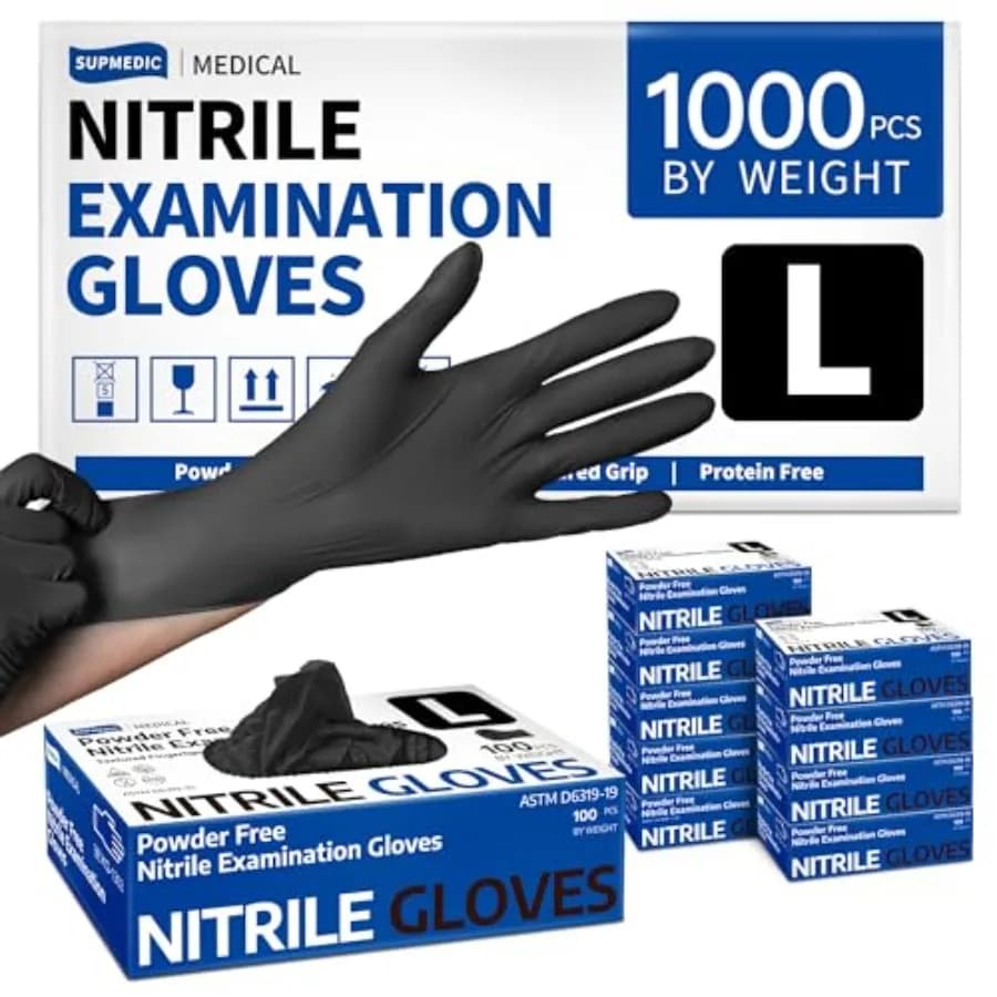 Supmedic Medical Soft Max ™ Guanti in Nitrile per Esami 1000 Pezzi Senza Lattice Senza Polvere Sicuri per Alimenti Guanti Monouso per Cucina Neri