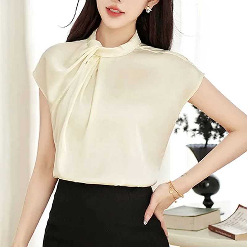 Camicetta Estiva da Ufficio Senza Maniche con Colletto Rialzato da Donna, Blusa in Chiffon Tinta Unita, Top da Donna, Blusas De Mujer 2026 N613