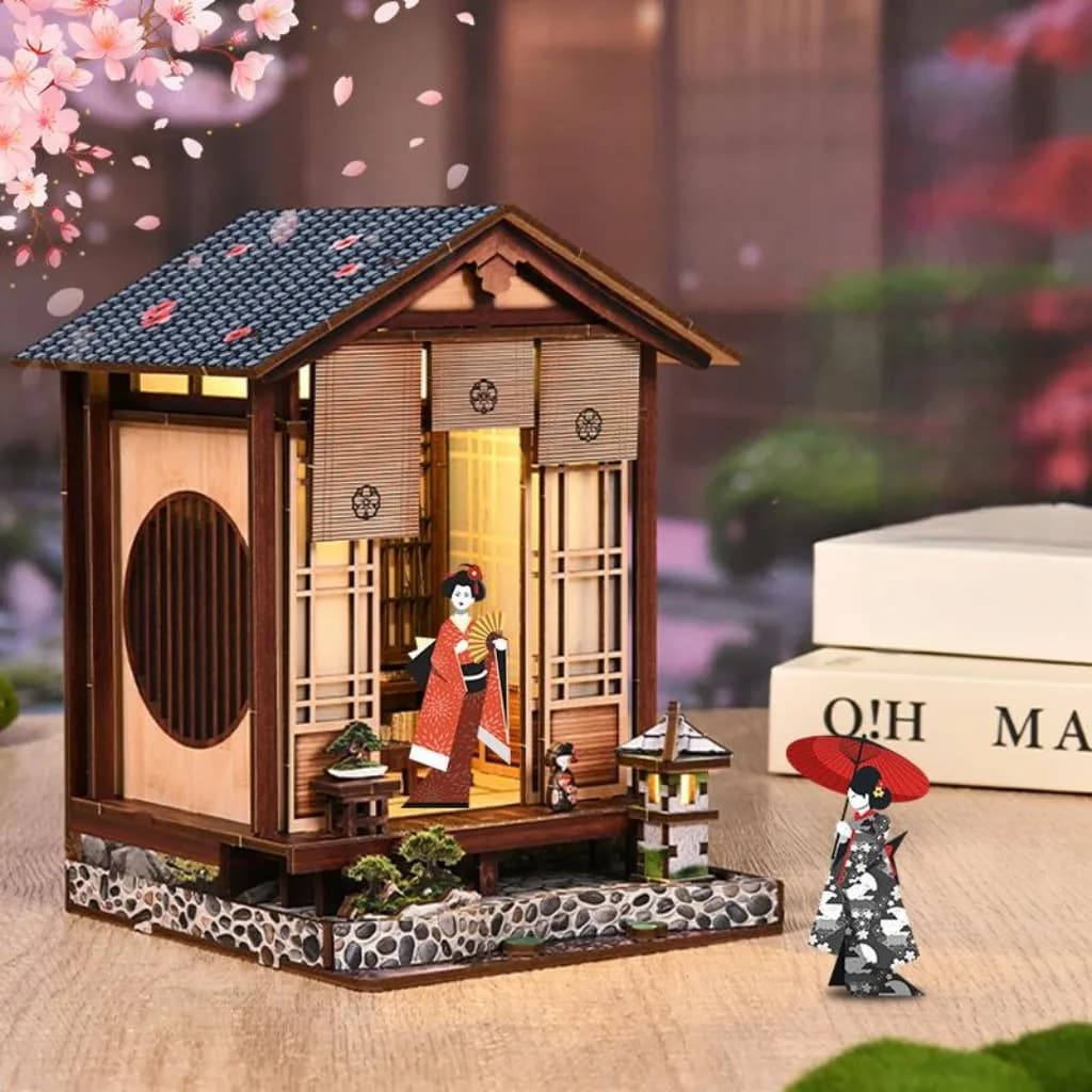 Kit Fai-da-Te per Casa delle Bambole in Stile Giapponese, Giardino Zen, Cortile Sereno, Angolo Libreria in Legno, Decorazione per la Casa, Regalo per Adulti