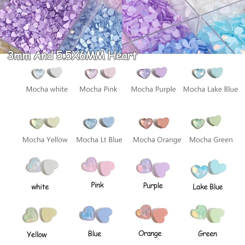 Mocha Cute Heart Flat Back 3MM e 5.5x6MM Mix Size Glass Crystal Stone Nail Art strass adatto per Manicure fai da te Diamond