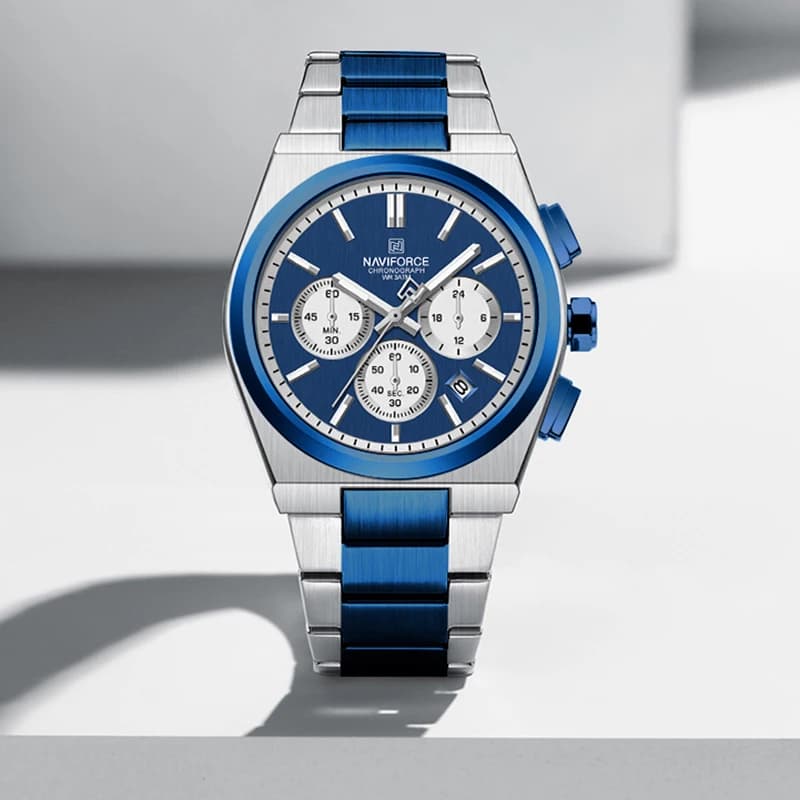 NAVIFORCE Trend Brand cinturino in acciaio per coppie orologio al quarzo automatico con datario cronografo amante orologio da polso casual impermeabile