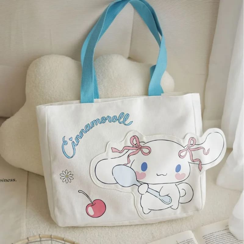 Cute Cinnamoroll Print Canvas Bag for Women Girls Kawaii Cartoon Casual Tote Bag Lightweight Reusable Shopping Shoulder Bag