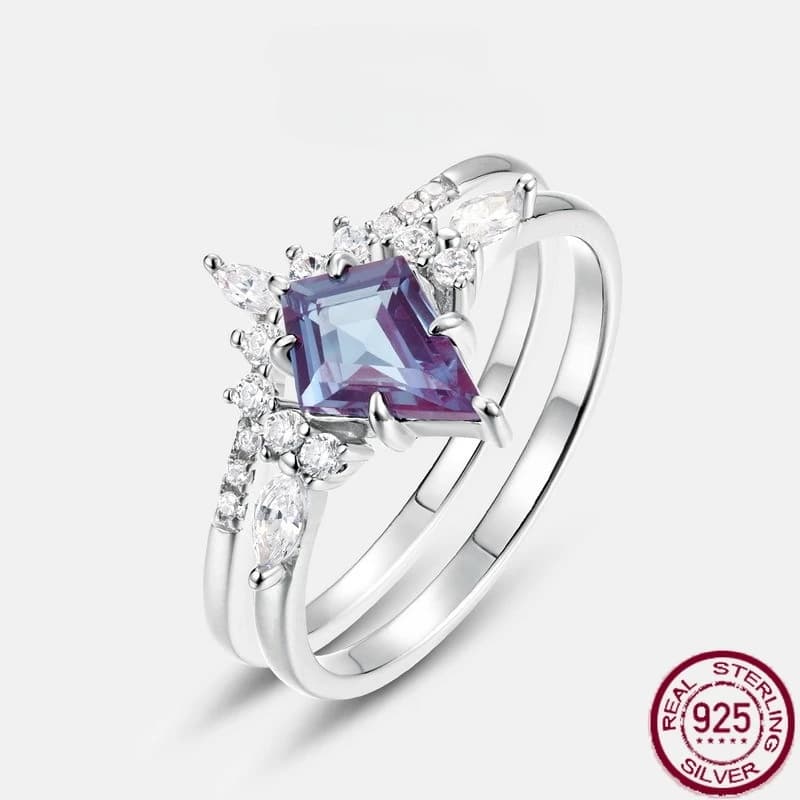 Nuovo set di pietre preziose bicolore alla moda di lusso leggero in argento puro S925 con gioielli da sposa in alessandrite