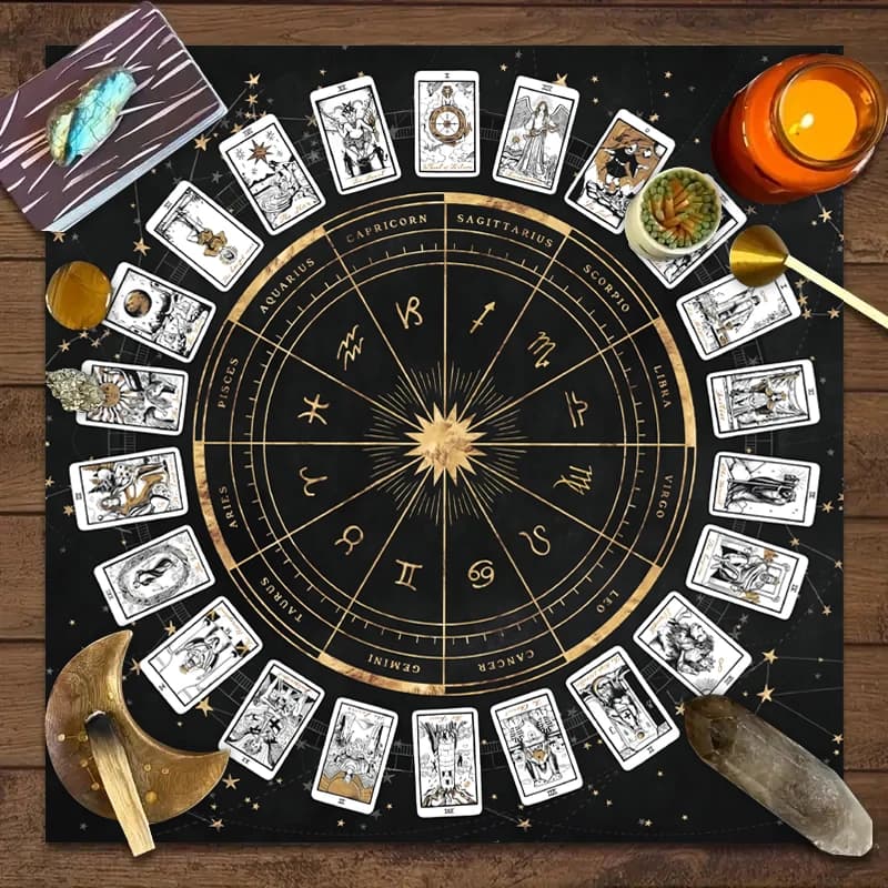 Tovaglia per carte dei tarocchi da 1 pezzo, gioco di carte 12 zodiacali, tappetino per carte per raccontare fortuna, tappetino in stoffa per giochi da tavolo, tovaglia decorativa per giochi da tavolo