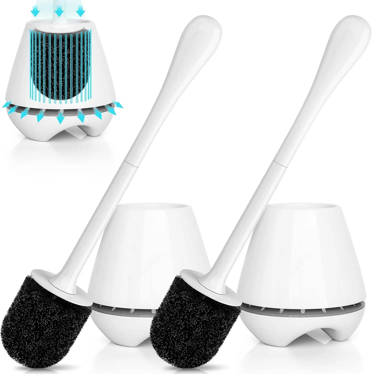 Set di 2 Spazzole per WC con Supporto Ventilato, Manico Lungo, Setole Dense in PP per una Pulizia Approfondita del Bagno
