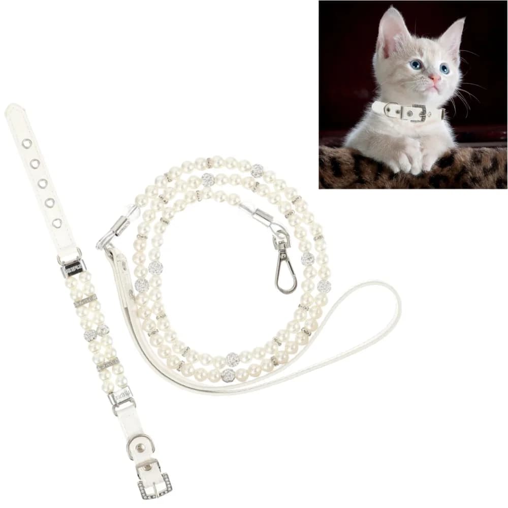 Set Collare e Guinzaglio per Cani con Perle, Collare con Catena di Perle per Cani Piccoli, Gioiello per Compleanno, Matrimonio, Natale