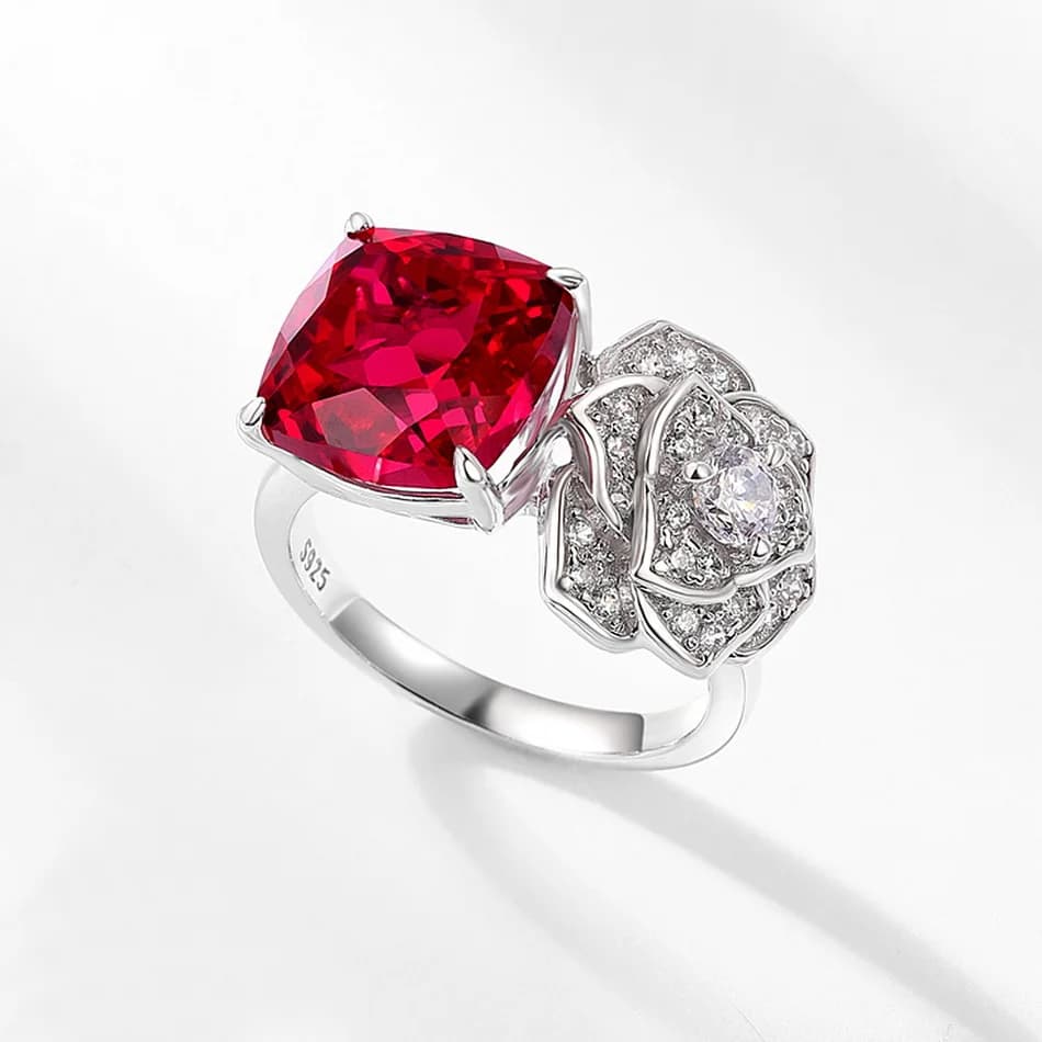 ALLNOEL 100% 925 Anelli in argento sterling per le donne Lab Rosso Rubino Rosa Fiore Amore eterno Regali di fidanzamento Lab Gioielleria raffinata con diamanti
