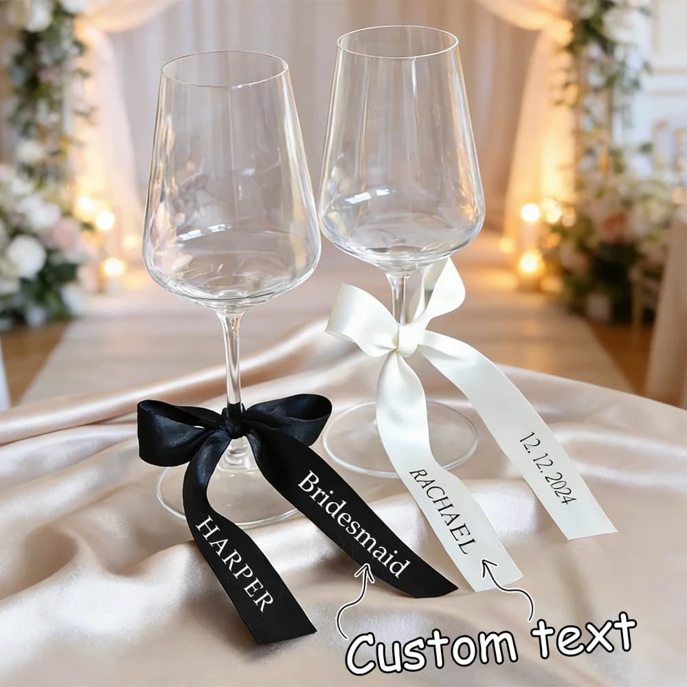 Nastro Personalizzato con Nome, Data e Testo, Fiocco per Bicchieri da Vino, Decorazione per Matrimoni e Feste, Nastro con Nome Personalizzato