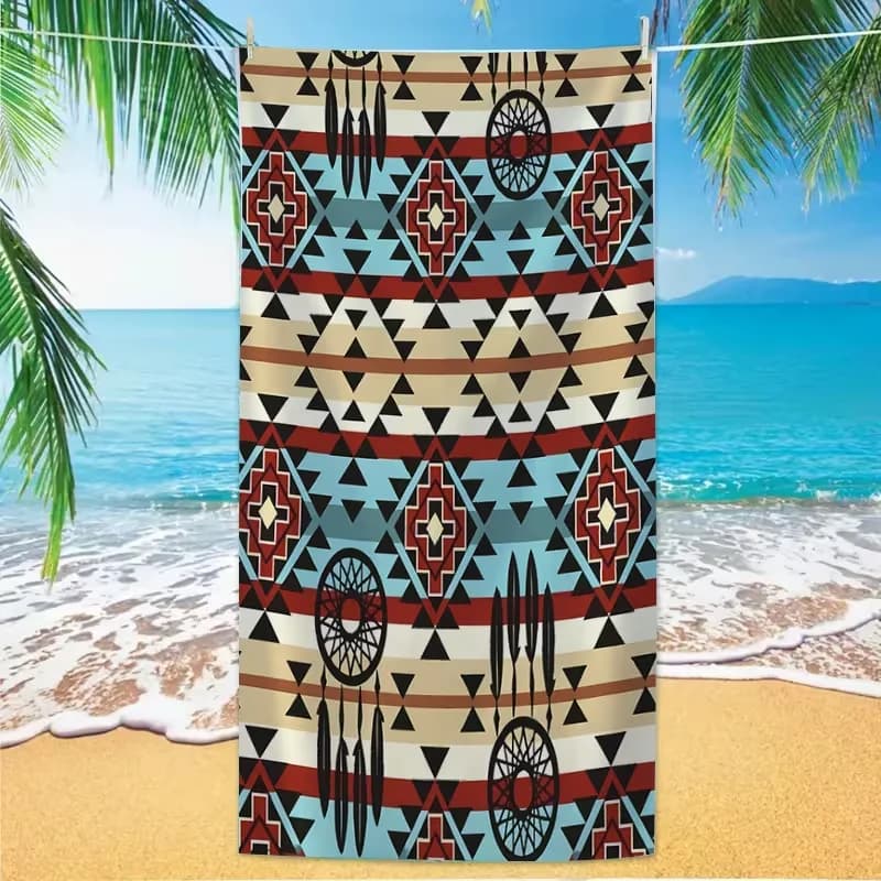 Boho Ethnic Geometric Dreamcatcher Beach Towel Sand Free Blanket Southwest Tribal Arrow Feather Print Towel Summer