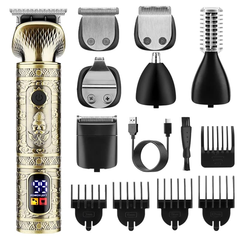 RESOLUTION Professional haircut set 7 in 1 for men Barbiere Set haircut entirely metal Kit for electric shaver grooming for nose
