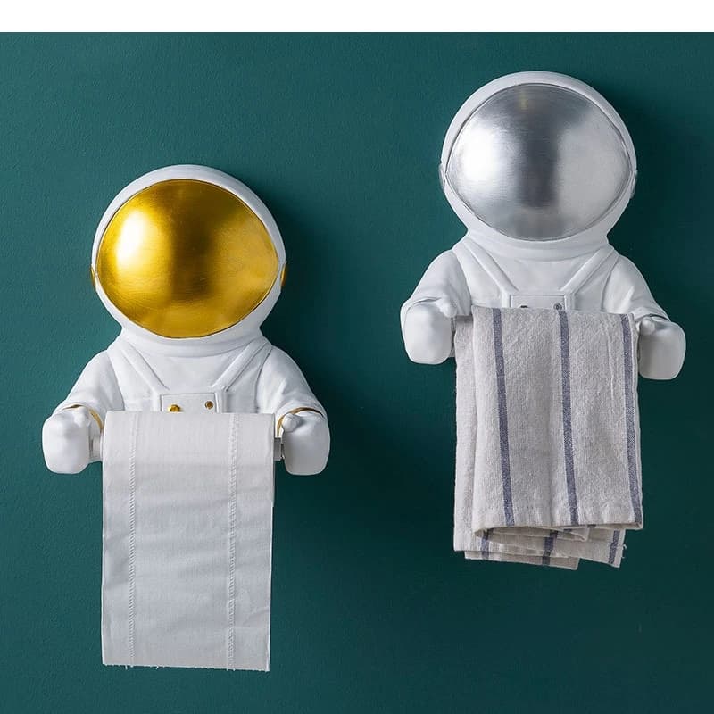 Portarotolo per astronauti Dispenser per asciugamani di carta per cosmonauti in resina Portaoggetti per mensola da bagno per WC Decorazione da bagno europea a parete