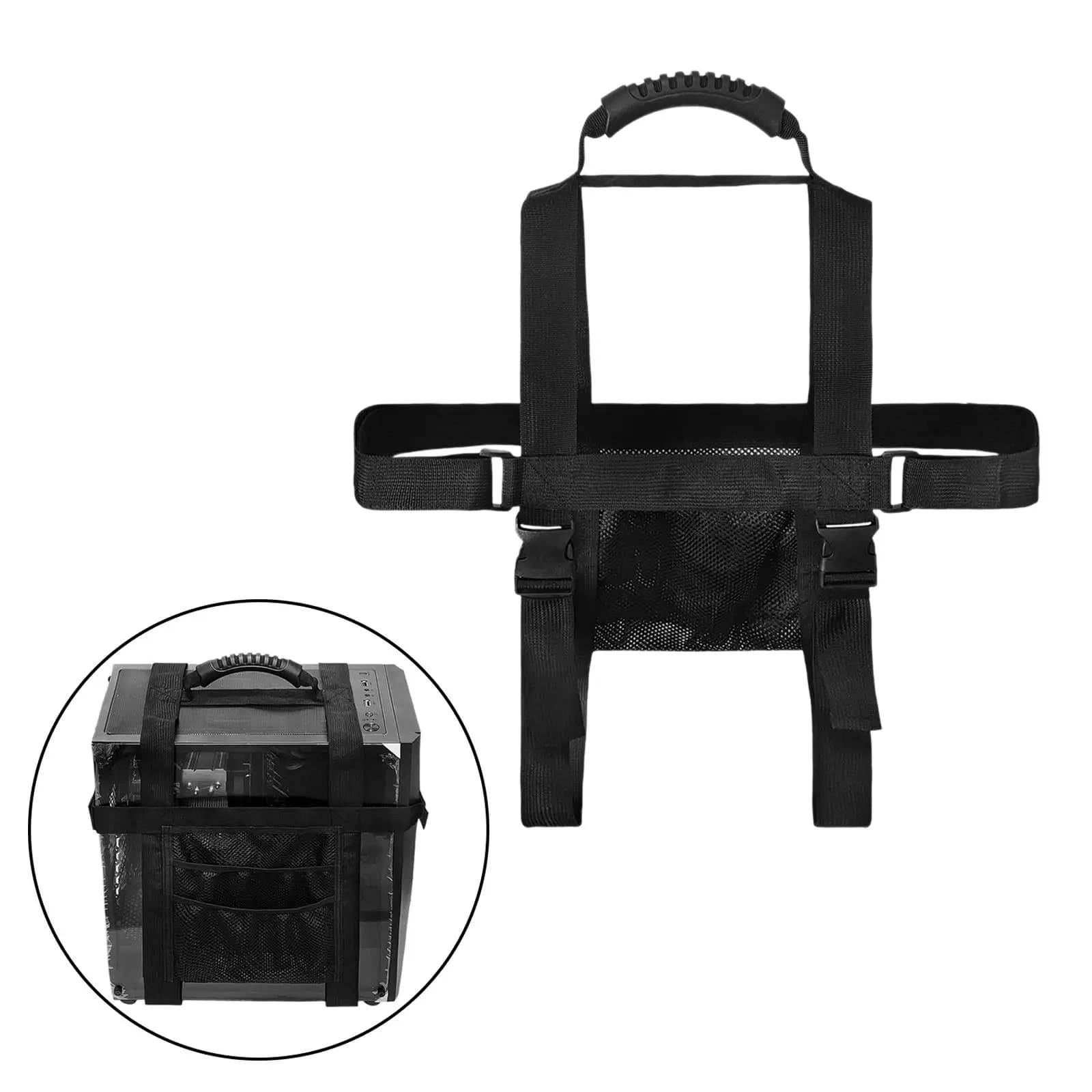 PC Tower Carrying Strap Sturdy Oxford Cloth Portable Universal Desktop Computer Case Belt Holder with Pockets with Handle Black