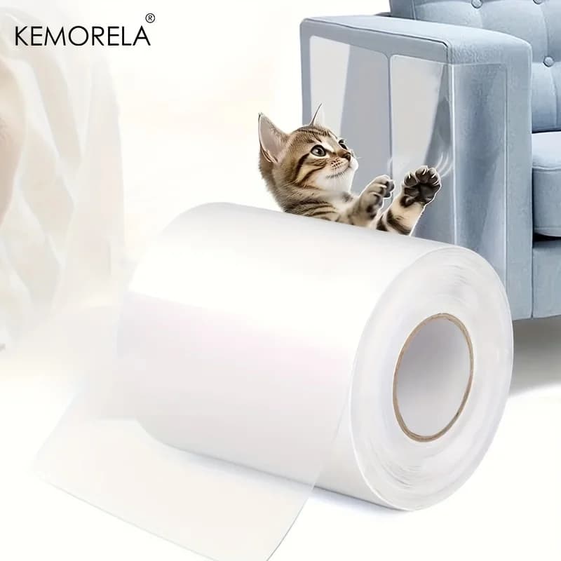 KEMORELA 1 rotolo di protezione antigraffio per gatti, protezione antigraffio autoadesiva, pellicola antigraffio trasparente, nastro antigraffio per mobili, divano, parete