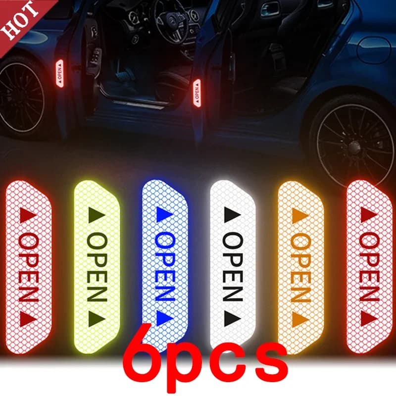 6 pcs wall stickers for door car safety warning brand OPENing high reflective tape for bike helmet for motorcycle car accessories