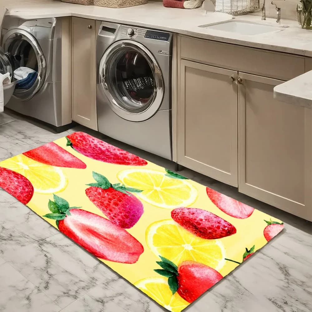 3PCS Mat Set, Home Decoration for Front Door, Kitchen, Strawberry Lemon Pattern Print Design Kitchen Rug.
