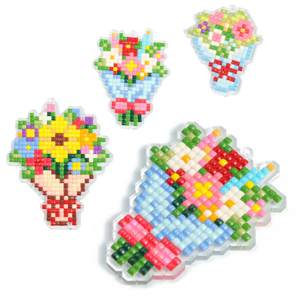 FOREVER YOUNG Kit Portachiavi con Pittura Diamante Acrilico a Tema Bouquet - 3 Pezzi, Diamanti Quadrati Completi, Fai da Te, Arti e Mestieri per Bambini e Adulti