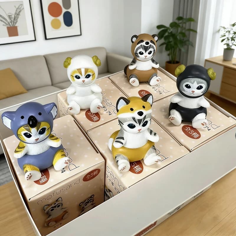 Mofusand Cats Serie Animal Suits: Blind Box Trendy con Coniglio e Gatto, Decorazione Kawaii da Scrivania, Action Figure a Sorpresa