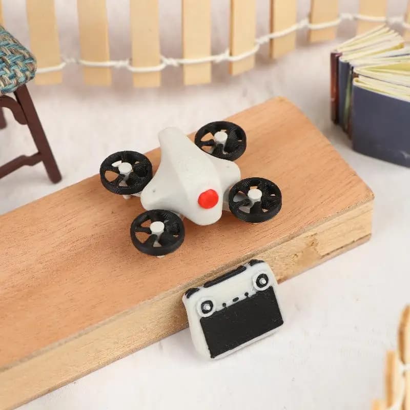 C Miniature Simulation Drone Model With Remote Controller 1:12 Scale Dollhouse Scene Decoration Miniature Photography Props
