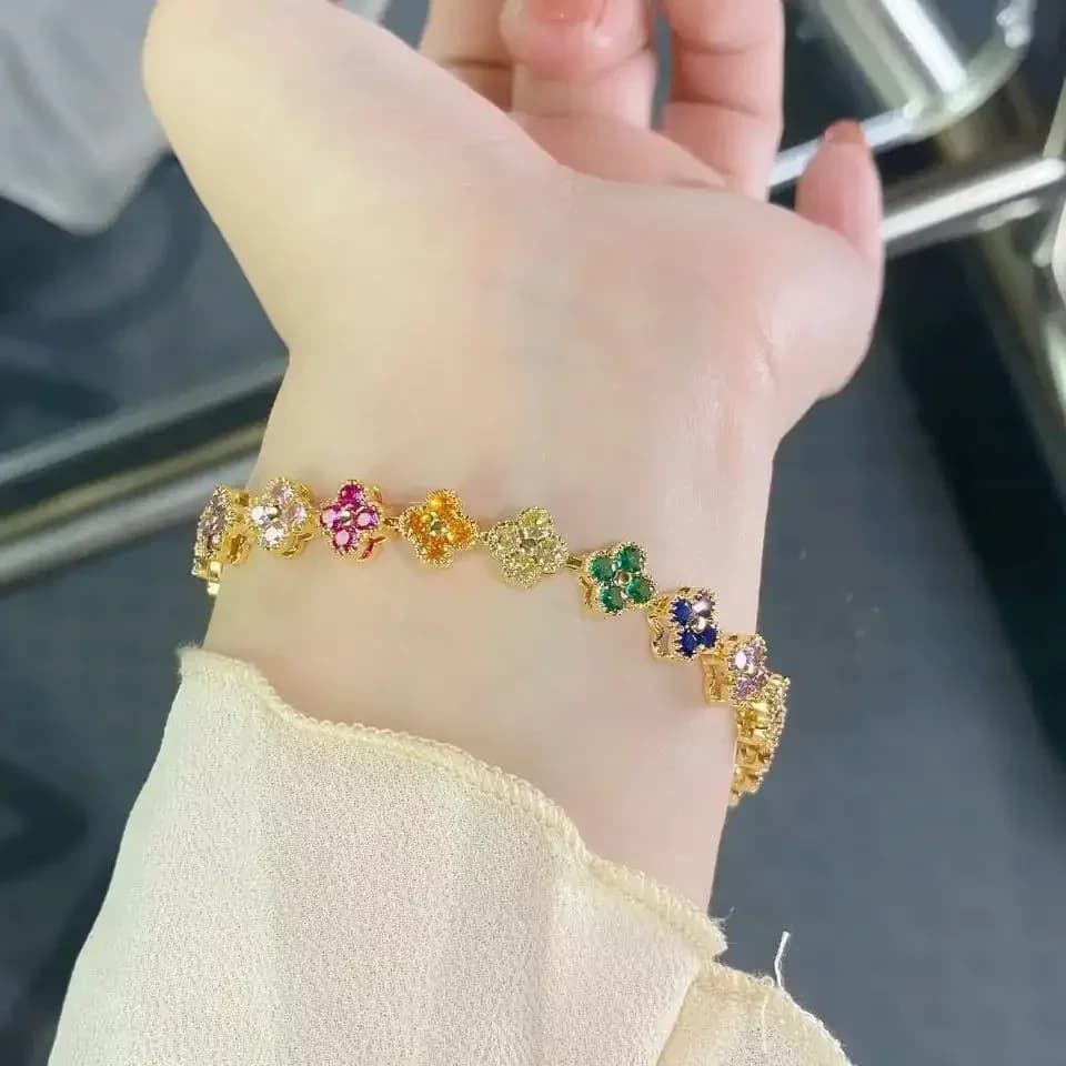 RAKOL Bracciale con Zirconi a Forma di Quadrifoglio Colorato, Gioiello di Moda Elegante e Raffinato, Regalo di Cristallo Scintillante 36
