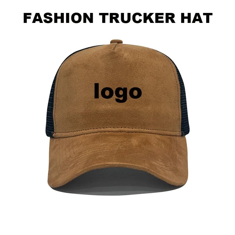 Custom Logo Suede Mesh Trucker Cap Men Summer Outdoor Sun Protection Breathable 5 Panel Baseball Cap Adjustable Snapback Sunshad