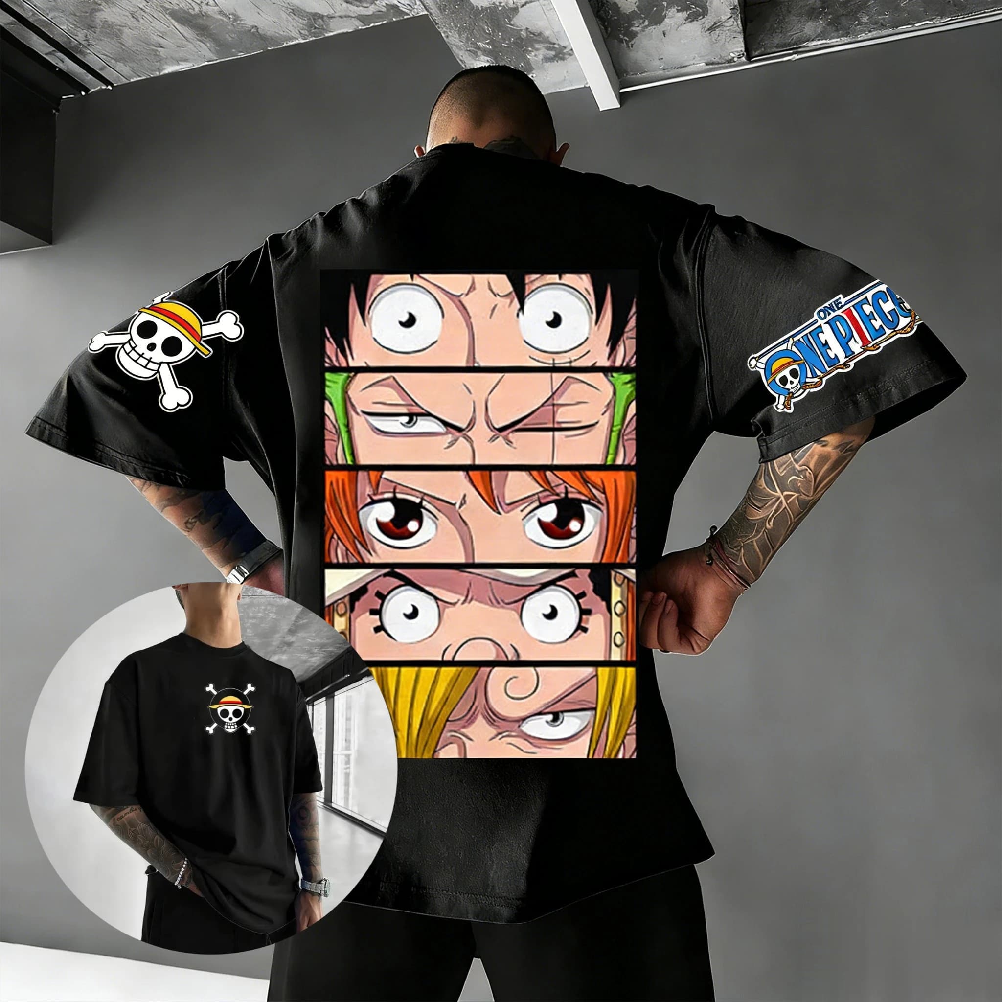 T-shirt Grafica Y2K One Piece Anime Luffy Zoro Sanji Nami, Maglietta Larga Uomo Donna, Manica Corta Streetwear Casual, Top Estivi 2026