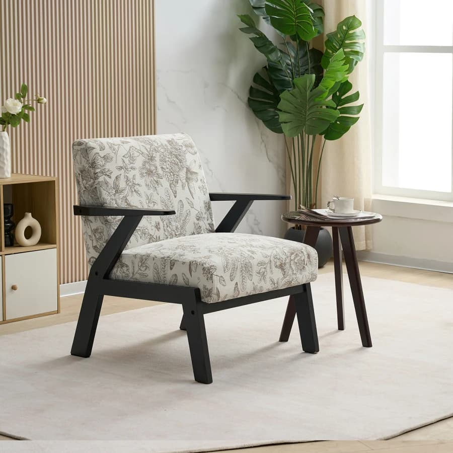 Mid-Century Modern Lounge Armchair -Seat Cushion - for Living Room, Study Beige+Grey Upholstered Living Room Chairs