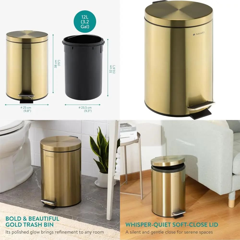 Bidone da Cucina Metallico Oro 12L con Coperchio e Secchio Rimovibile per Riciclaggio o Uso Domestico