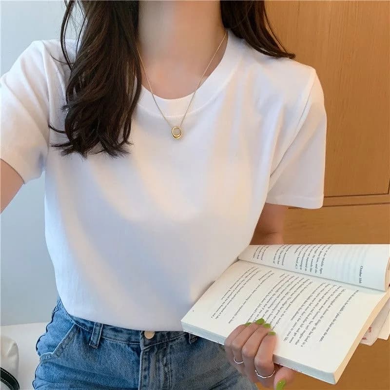 Men's summer t-shirt in cotton, woman's top in plain color, white t-shirt with short sleeves for couple, clothing