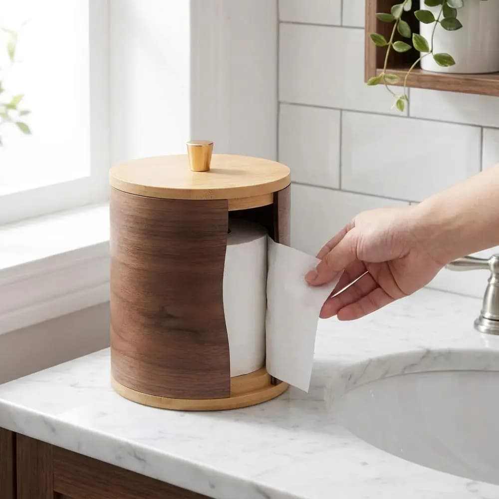 Wooden Tissue Storage Box Retro Handmade Roll Paper Dispenser Minimalist Large Capacity Toilet Paper Holder Hotel