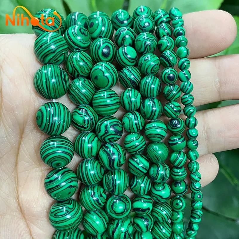 Perline sciolte rotonde in malachite di pizzo verde Bracciale fai da te Collana Orecchini fatti a mano Perline fai da te Perle 15 "Strand 4/6/8/10/12mm