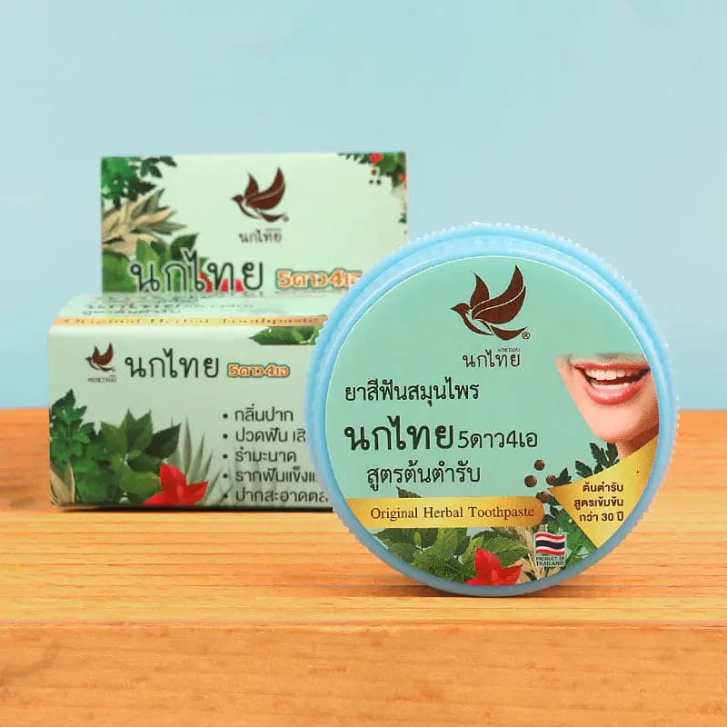 Polvere Dentifricia alle Erbe Thai NOKTHAI 25g, Formula Naturale per un Alito Fresco e una Cura Orale Delicata, Thailandia