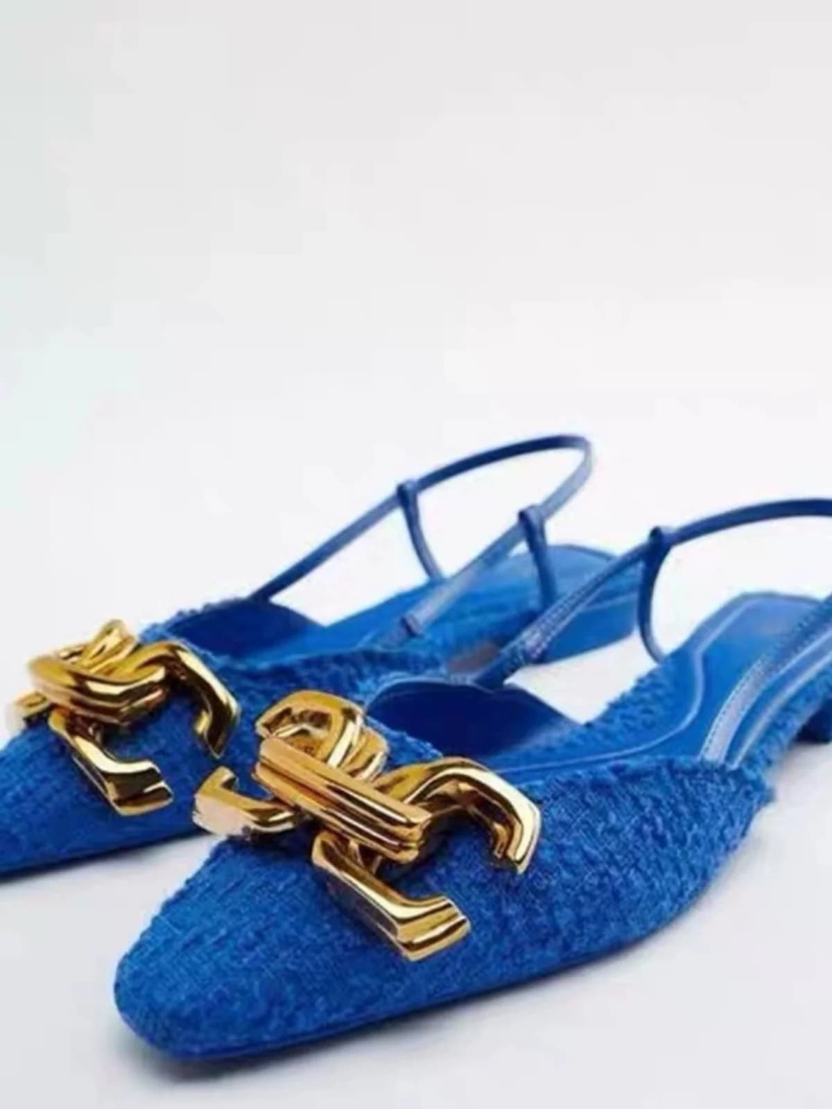 New Decorative Women's Slippers Fabric, Square Toe, Blue, Low Heel, Rubber Sole, for Daily Use