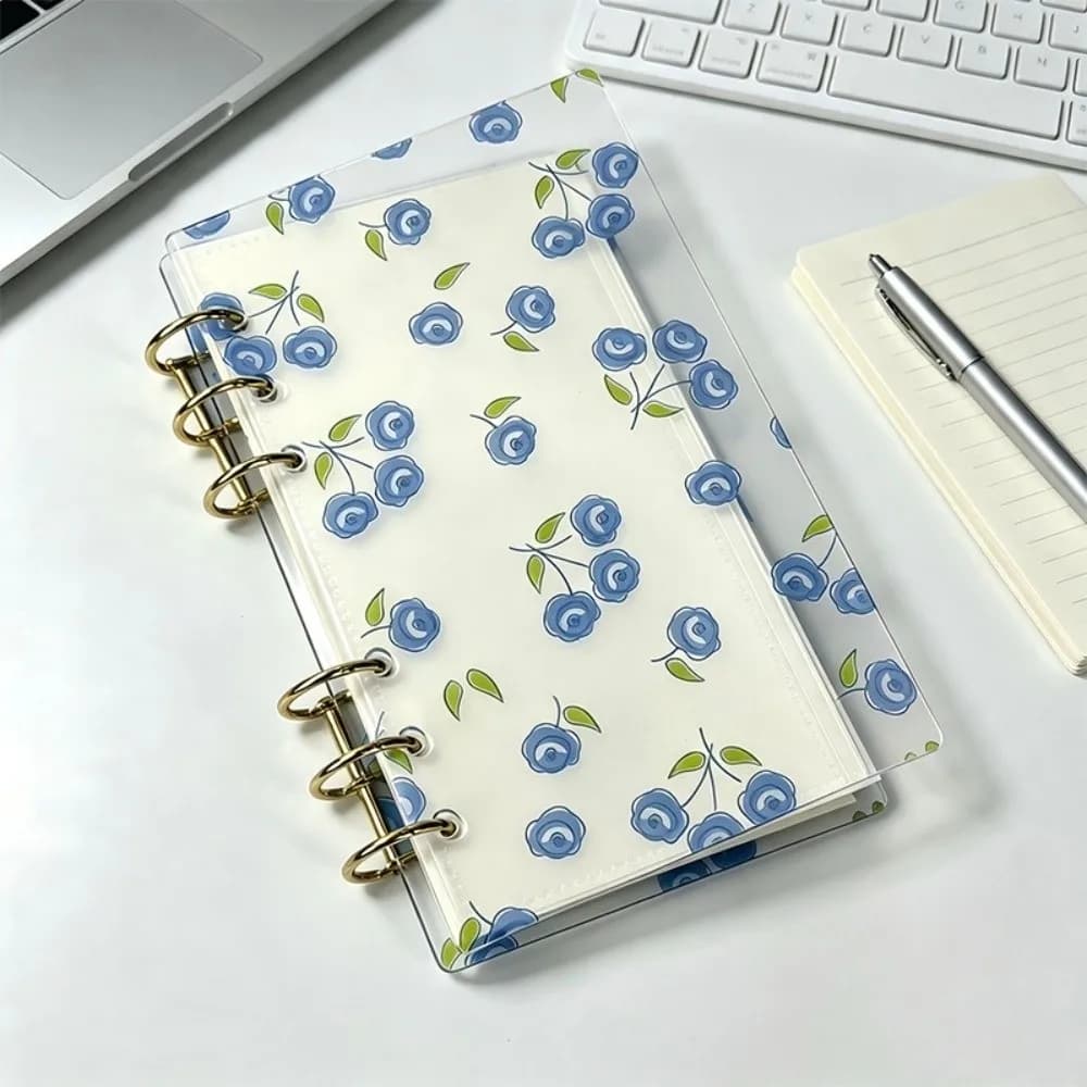 Cute Acrylic Binder Notebook Transparent Detachable Loose Leaf Notebook Floral Print Diary Planner Students