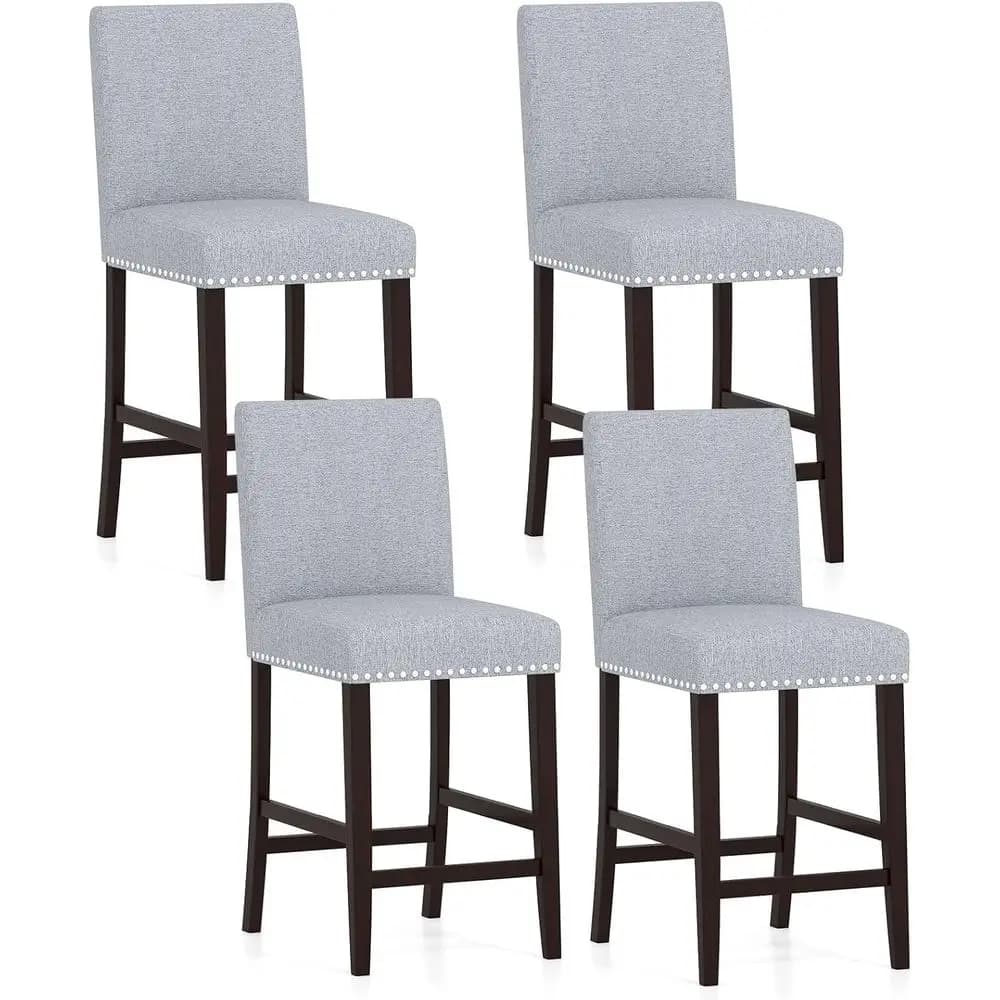 Set di 4 sgabelli da bar imbottiti con schienale, altezza bancone, 26 pollici, con comodo poggiapiedi e braccioli, ideali per isola cucina, zona relax