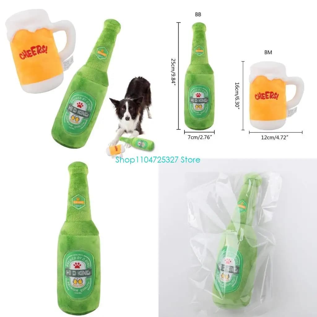 D8KF Simpatica bottiglia birra cigolante/tazza giocattolo da masticare per cuccioli, regalo per cuccioli taglia piccola e