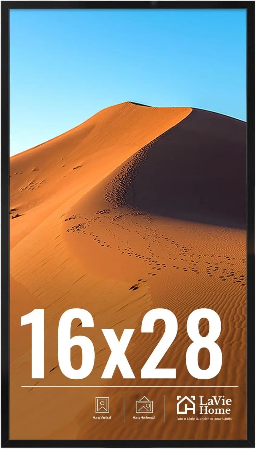 16x28 Picture Frame for Wall Display with HD Plexiglass, Black Photo Frame 1 Pack for Vertical or Horizontal Hanging