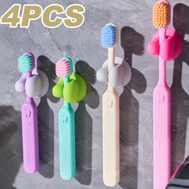 4pcs Silicone Suction Cup Toothbrush Holder Wall Mounted Adsorption Rack Portable Bathroom Household Storage Accessories