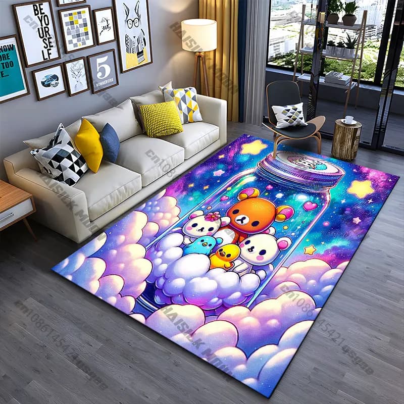 Tappeto con creature fantasiose in un vaso cosmico, tappeto da yoga, decorazione per soggiorno, tappetino per bambini, tappetino per gattonare, tappetino per il gioco