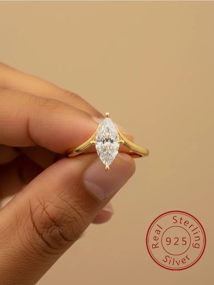 Anello in argento sterling 925 con zirconi marquise alla moda per le donne, fidanzamento, matrimonio, gioielleria raffinata di alta qualità