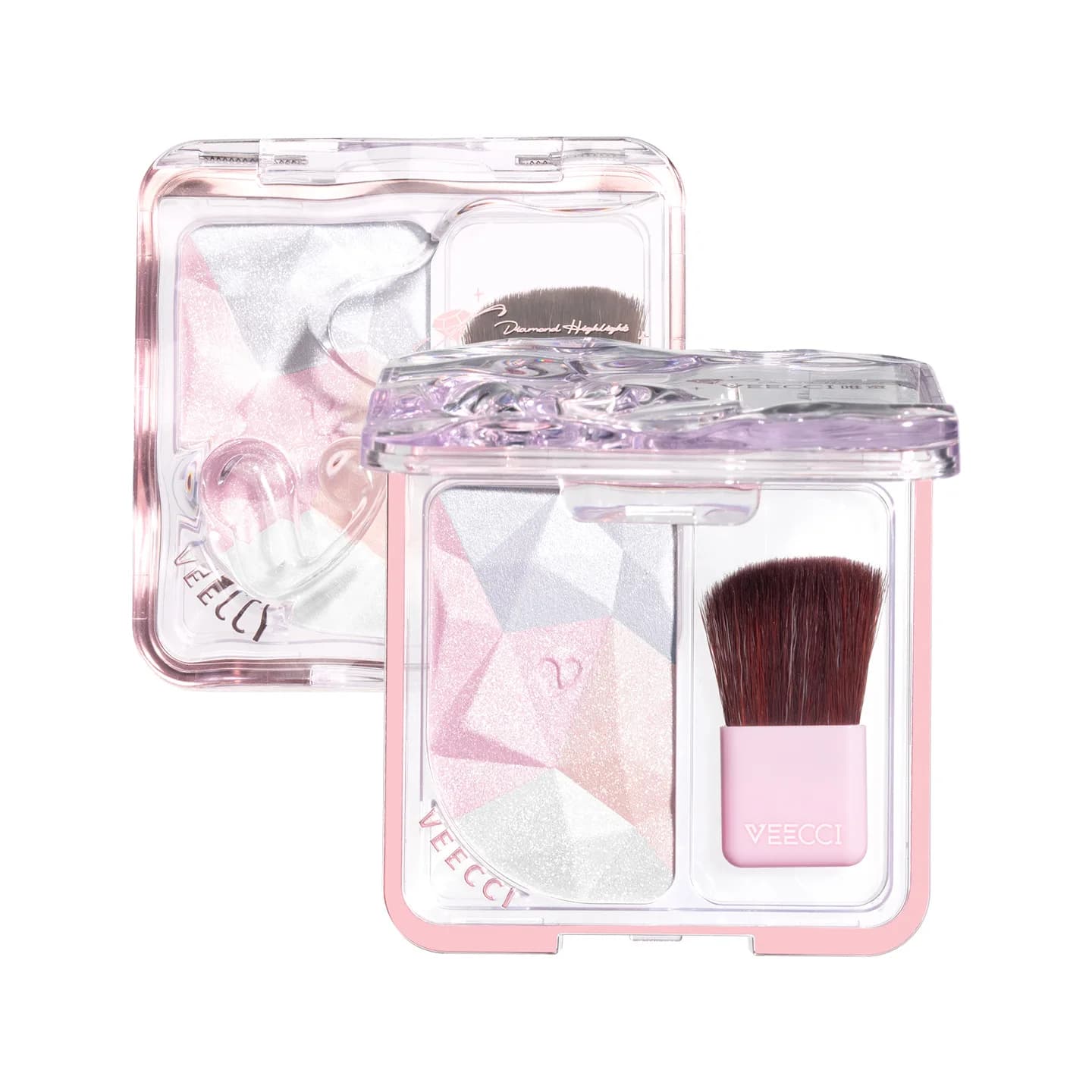 VEECCI Diamond Highlighter and Contour Makeup Set Transparent Glowing Contour Palette Portable Long-lasting Natural Stereoscopic