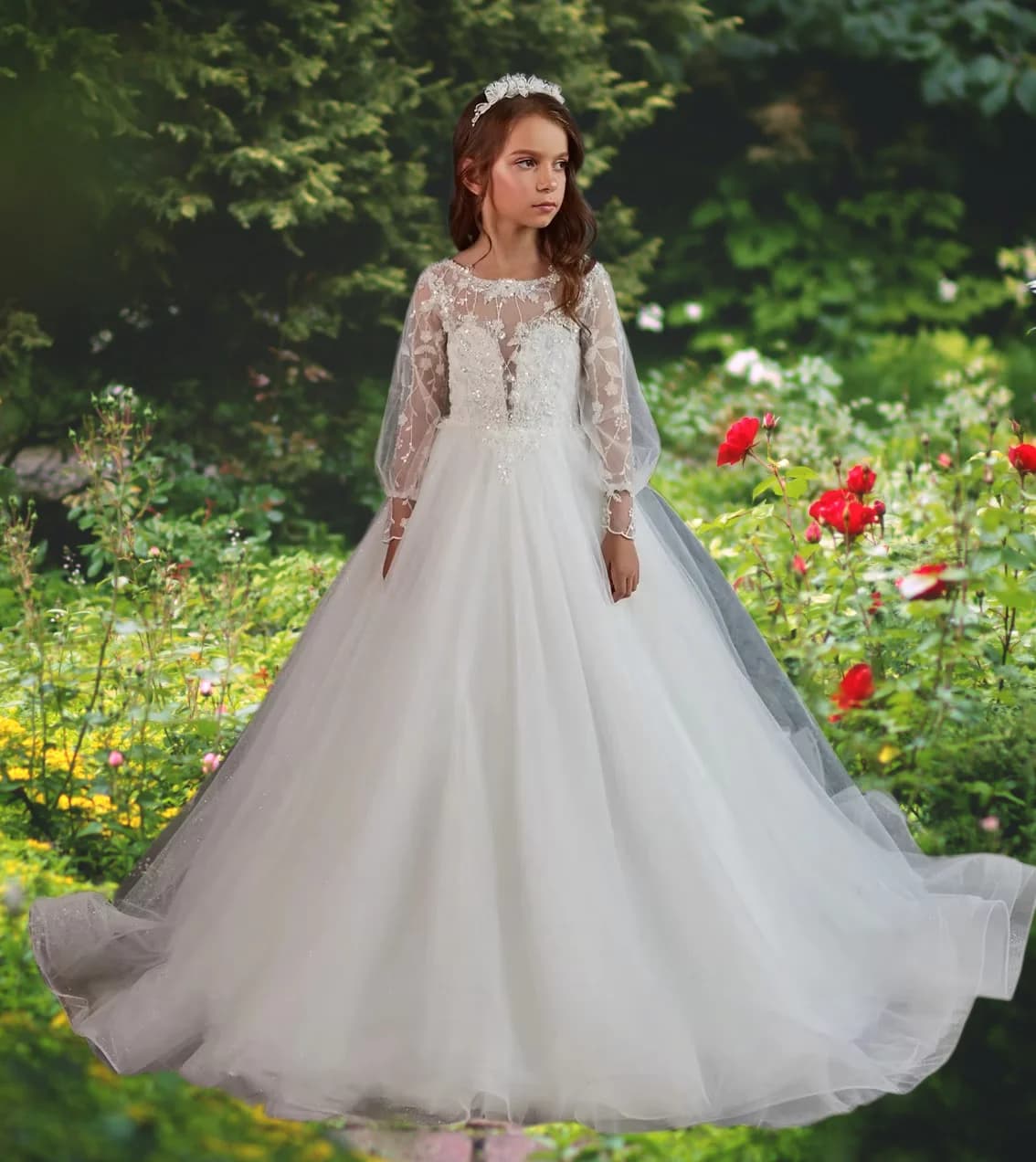 Abito da ragazza di fiori personalizzato per matrimonio Tulle senza schienale con perline Applique Lunghezza pavimento Abiti da ballo per prima comunione per festa di compleanno