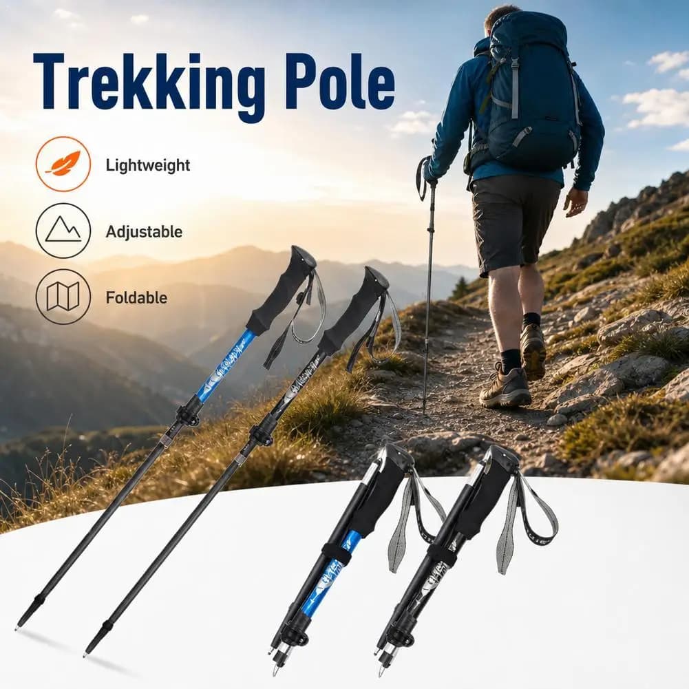 Ultra-Light Aluminum Alloy Trekking Poles Portable Folding Walking Sticks Telescopic Hiking Gear for Climbing Outdoor Travel