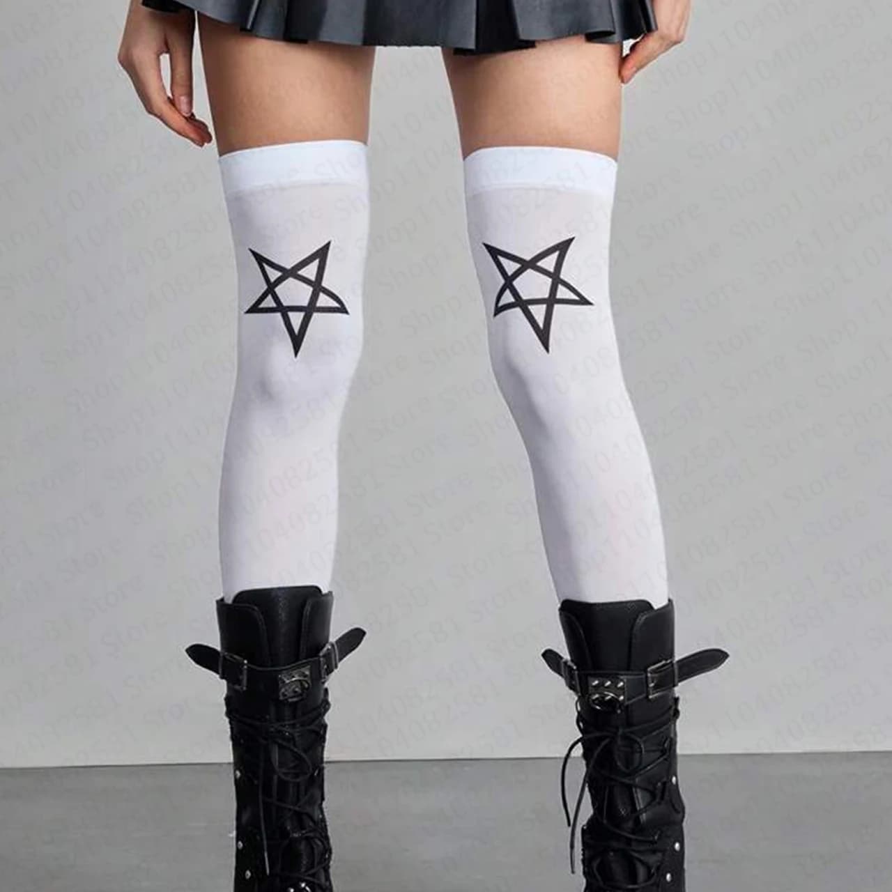 Gothic women's geometric printed long socks fashionable and niche Harajuku casual and sexy knee socks Y2K cosplay socks emo girl