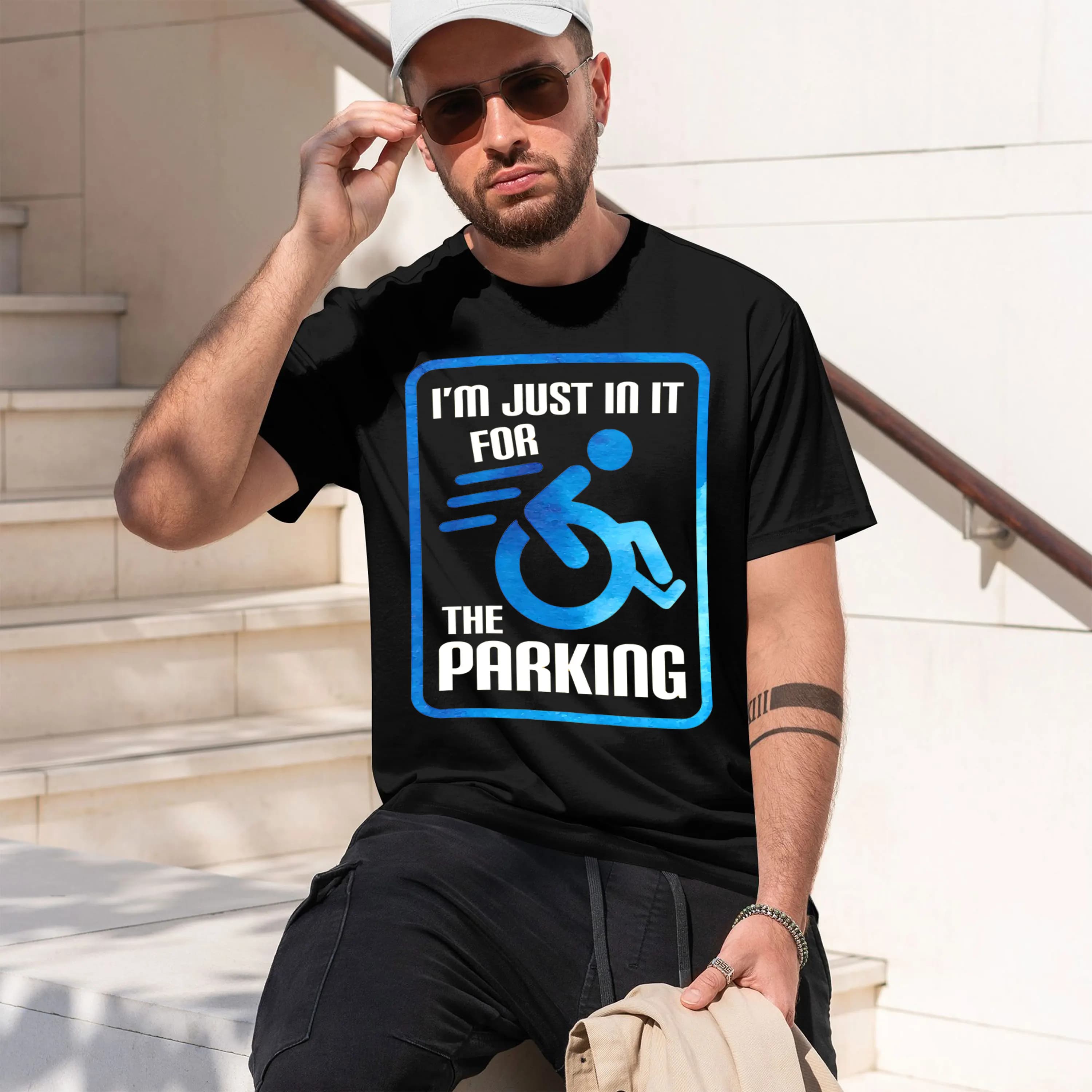 T-shirt girocollo a maniche corte da uomo, modello 2026, per disabili, amputati, golfisti, con motivo 'I m Just In It For The Parking Wheelc', classe Class