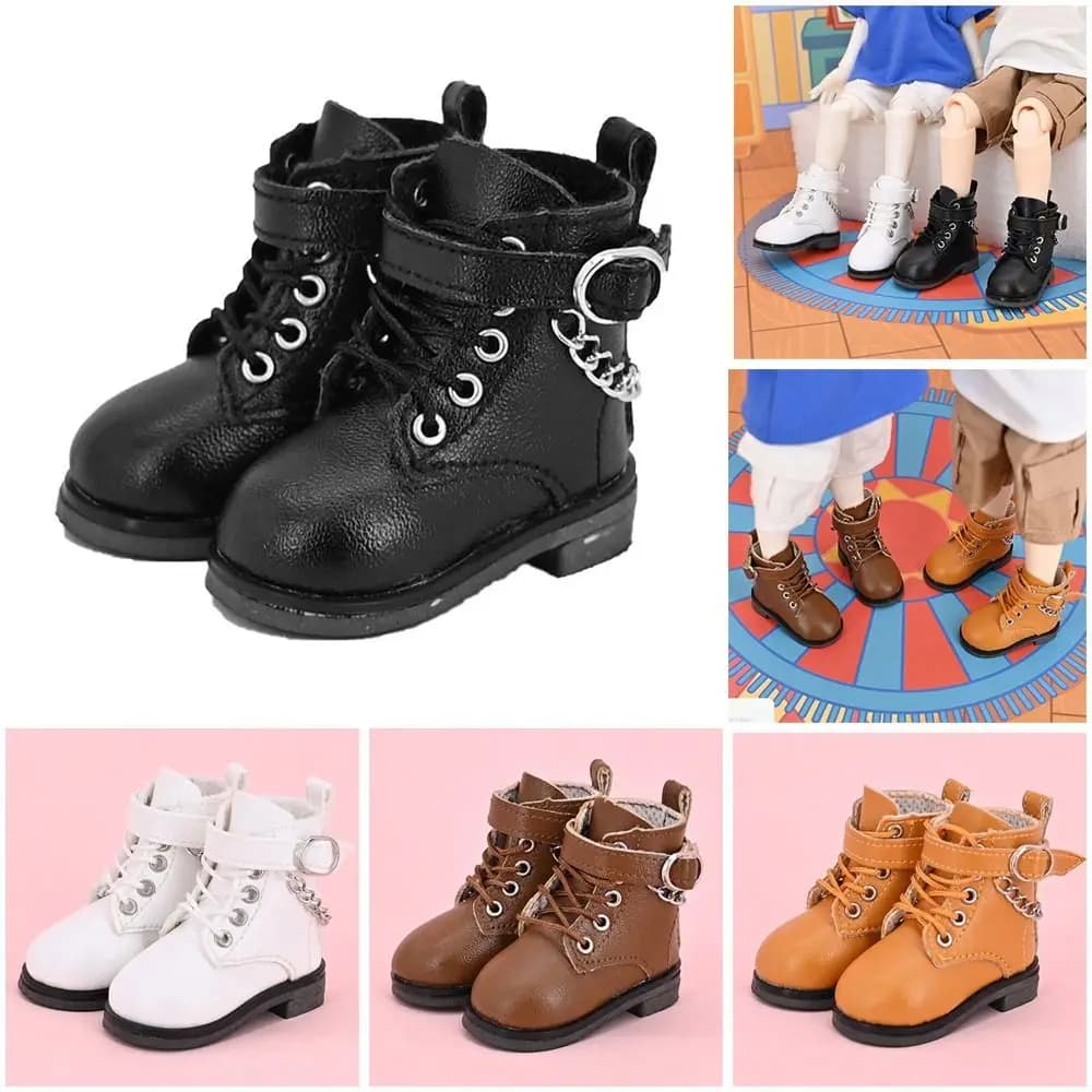 Scarpe in pelle per bambole in cotone moda 5 cm 15 cm adatte per bambole BJD 1/6 Stivali da indossare casual con decorazione a catena