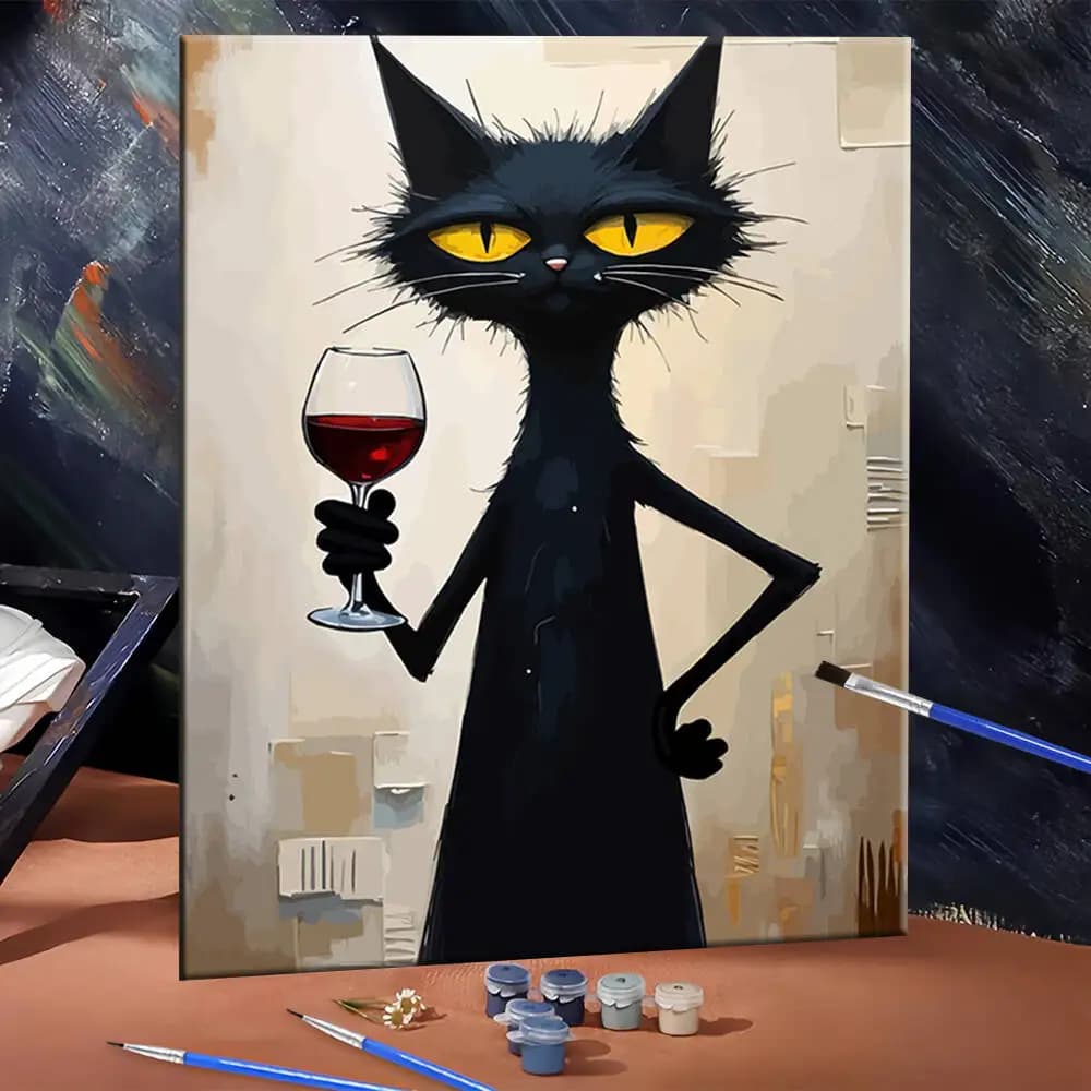 Huacan Acrylic Paint By Number Black Cat DIY Digital Oil Painting Animal Picture Art Craft On Canvas Home Decor Gift