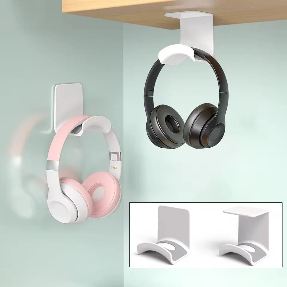 Universal Headphone Stand Adhesive Plastic Wall Mount Hanger Under Desk Headset Rack Holder Support For Gaming Earphone Bracket