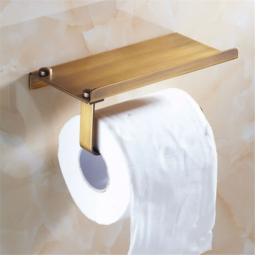 Porta carta da bagno antico con ripiano Porta rotolo di carta da bagno in oro rosa Porta asciugamani in oro Porta carta igienica Scatola per fazzoletti